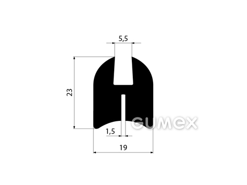"H" Gummiprofil, 23x19/5,5/1,5mm, 70°ShA, EPDM, -40°C/+100°C, schwarz, 